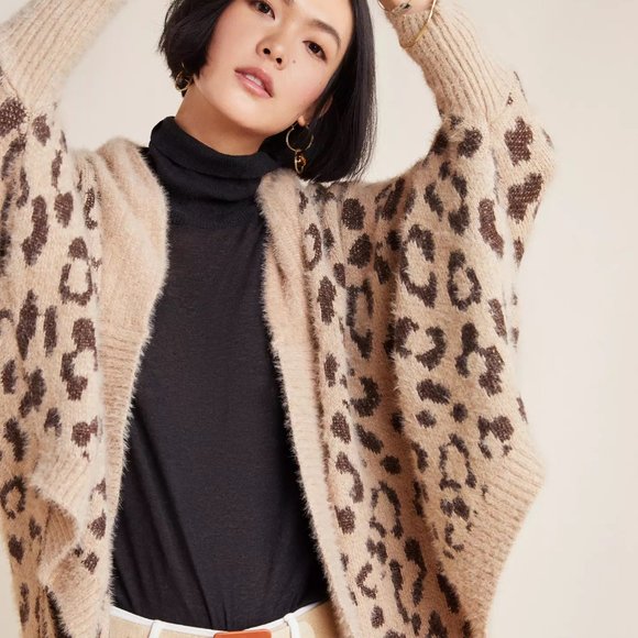 Akemi and Kin Women's One Size Cheetah Print Eyelash Open Cardigan - Picture 2 of 7